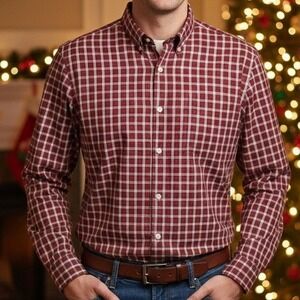 Eddie Bauer XL $65 Red White‎ Black Plaid 100% Cotton Button Down Shirt